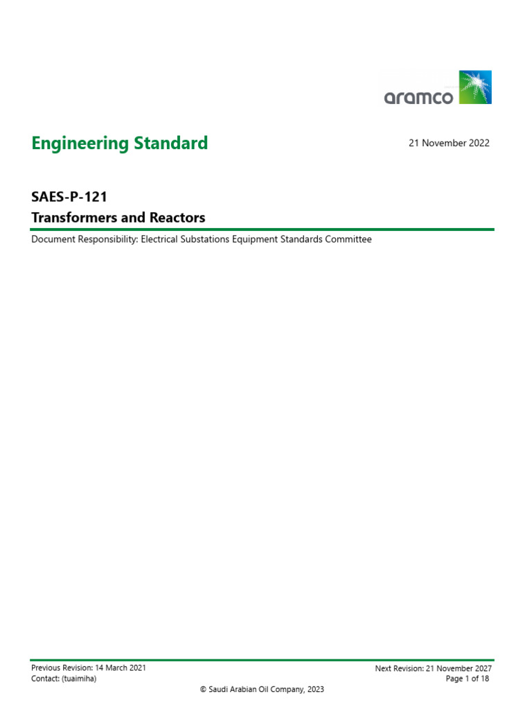 Saudi Aramco Engineering Standard SAES-P-121 | PDF | Transformer | Fuse ...