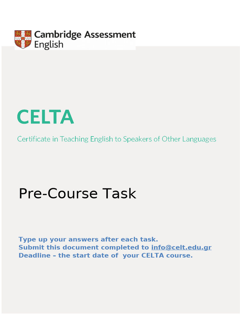 CELTA Pre-Course Task Instructions | PDF | Part Of Speech | Verb