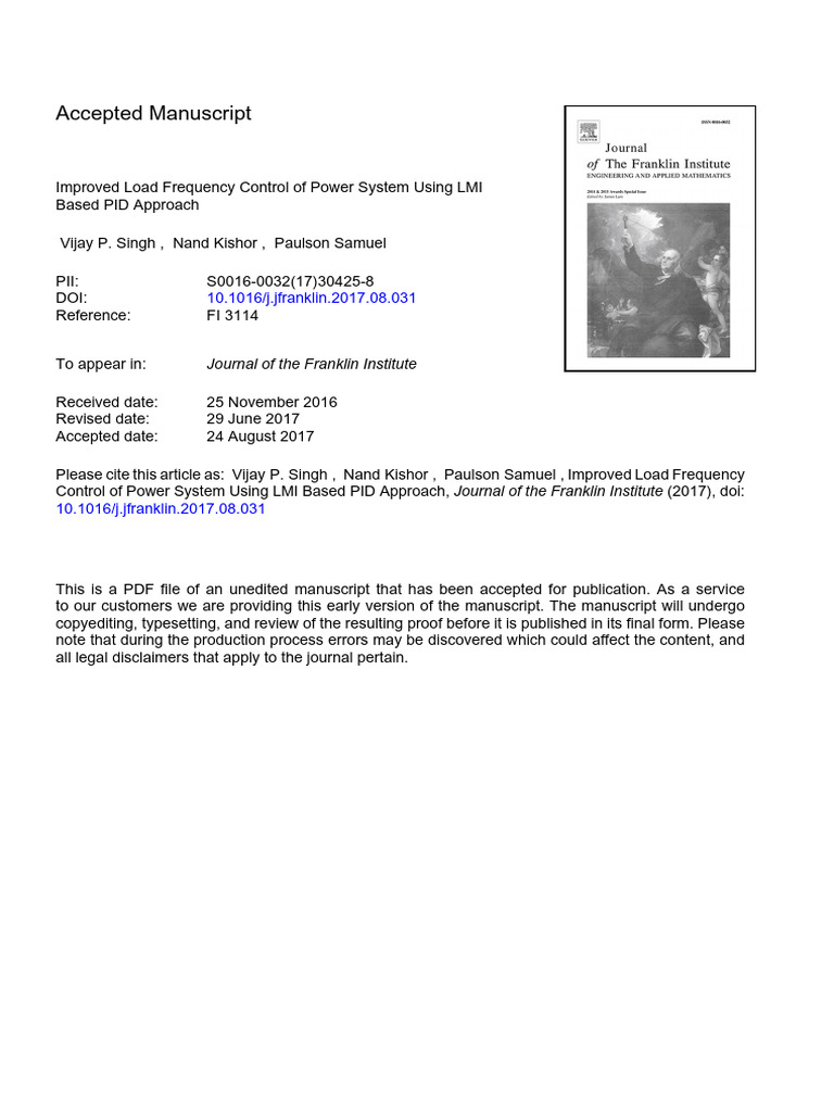 LMI-Based PID Control for Load Frequency | PDF | Control Theory ...