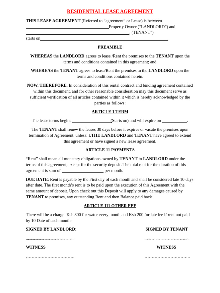 Residential Lease Agreement Template | PDF | Lease | Leasehold Estate