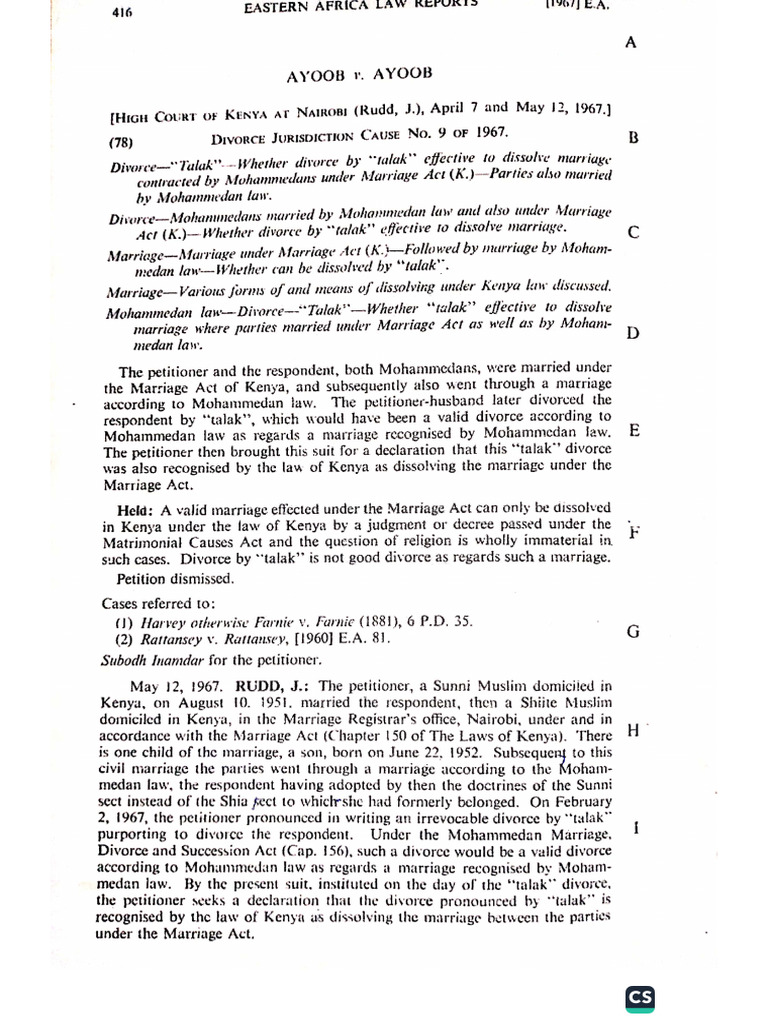 Ayoob v Ayoob Case Overview 1967 | PDF