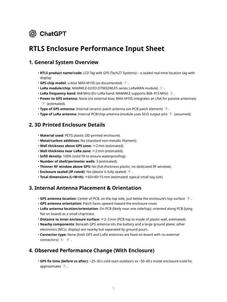 RTLS Enclosure Performance Input Sheet | PDF | Antenna (Radio ...