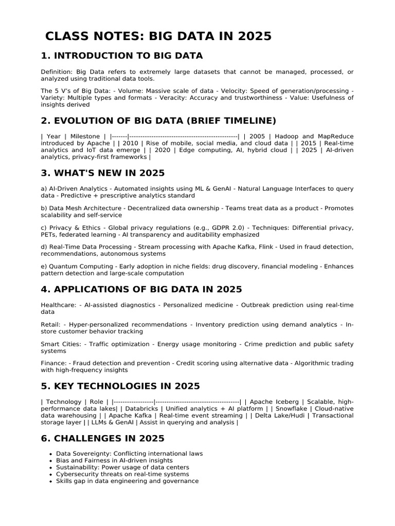 Class Notes Big Data in 2025 | PDF | Big Data | Analytics