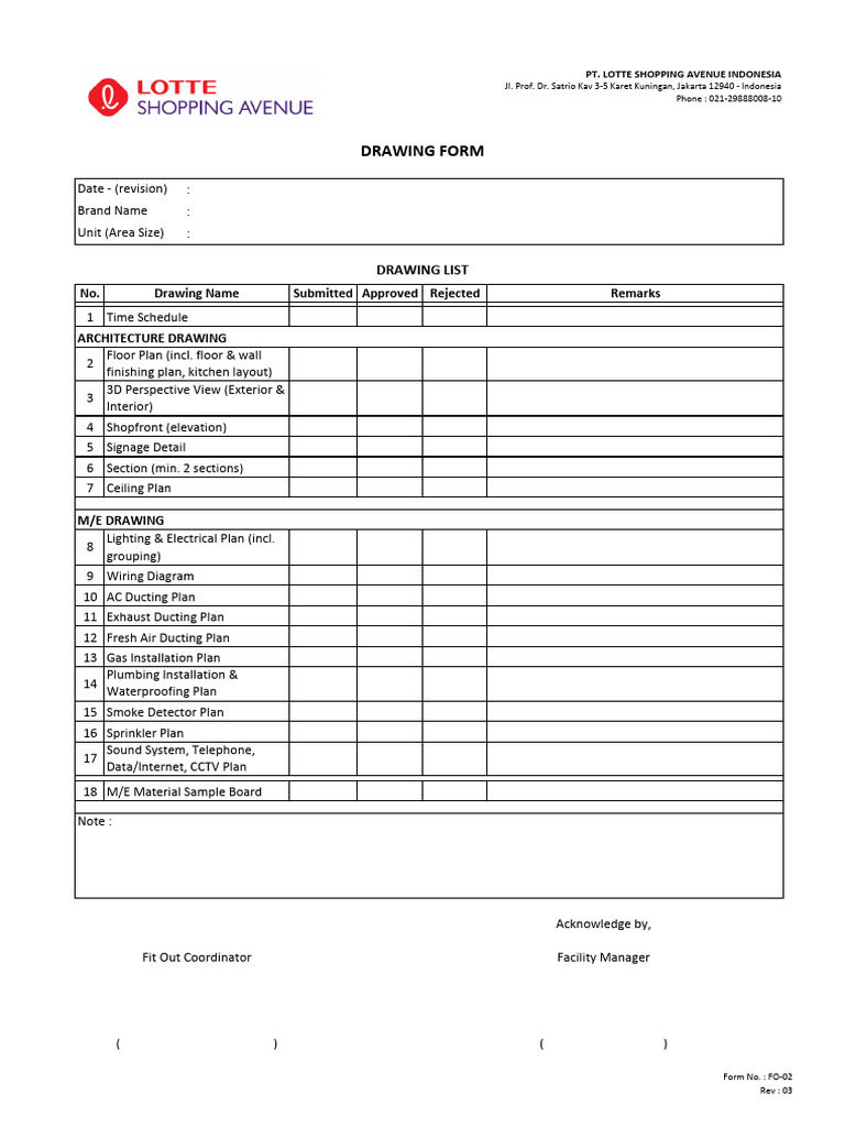 Fit Out Coordinator Drawing Checklist | PDF