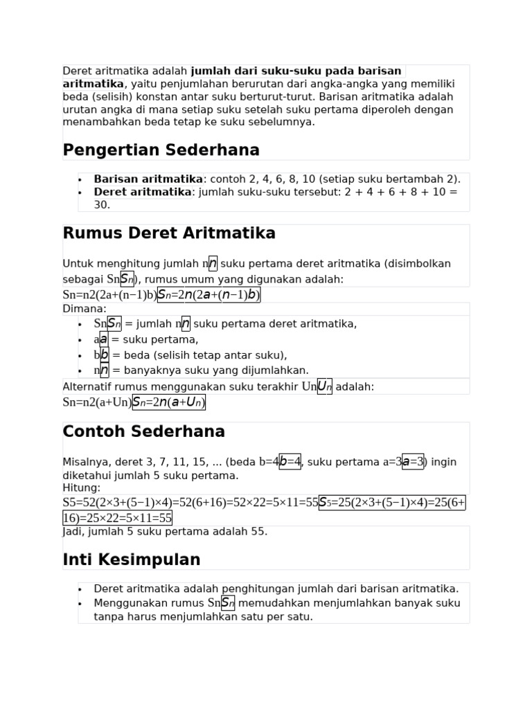 Contoh dan Rumus Deret Aritmatika | PDF