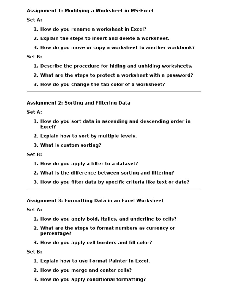 MS Excel Assignments for Students | PDF | Microsoft Excel | Visual ...