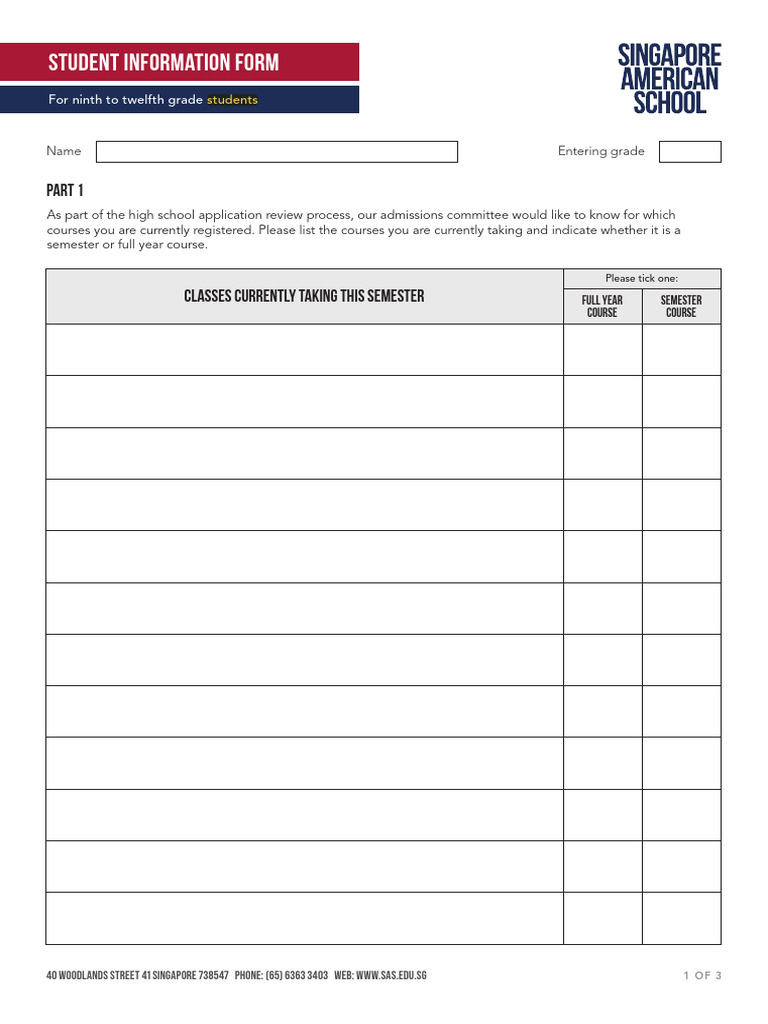 ADMISSIONS HS Student Information Form | PDF