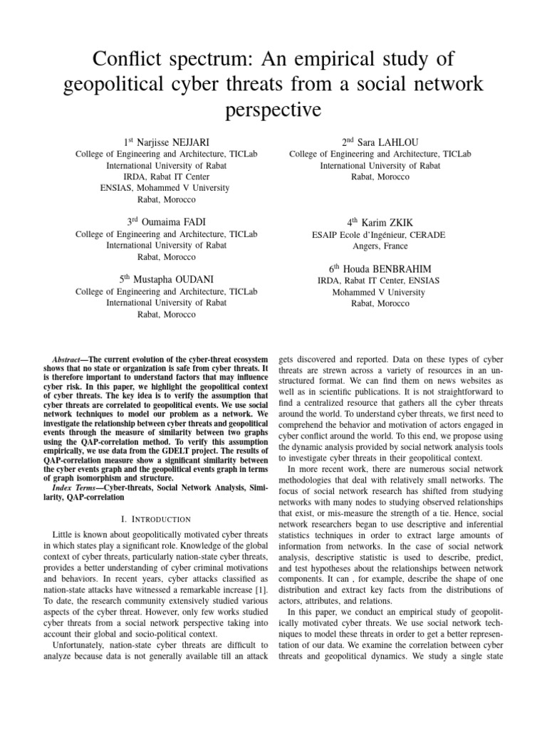 Geopolitical Cyber Threats Analysis | PDF | Social Network | Vertex ...