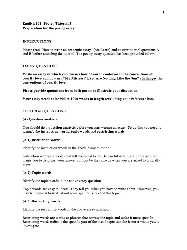 Poetry Essay Preparation Guide | PDF | Essays | Question