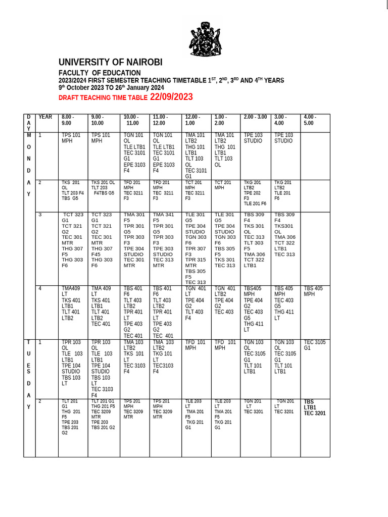 .First Semester Teaching Timetable 2023 - 2024 - 1696953577000 | PDF ...