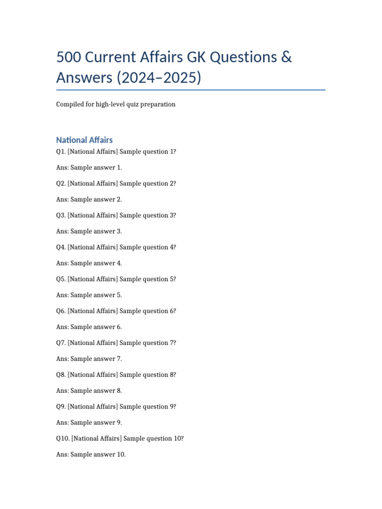 500 Current Affairs Questions 2025 | PDF | Chess | Chess Theory