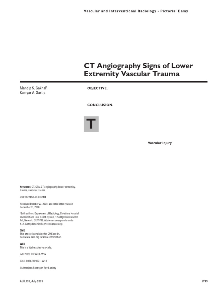 CTA Signs of Lower Limb Vascular Injury | PDF | Ct Scan | Vein