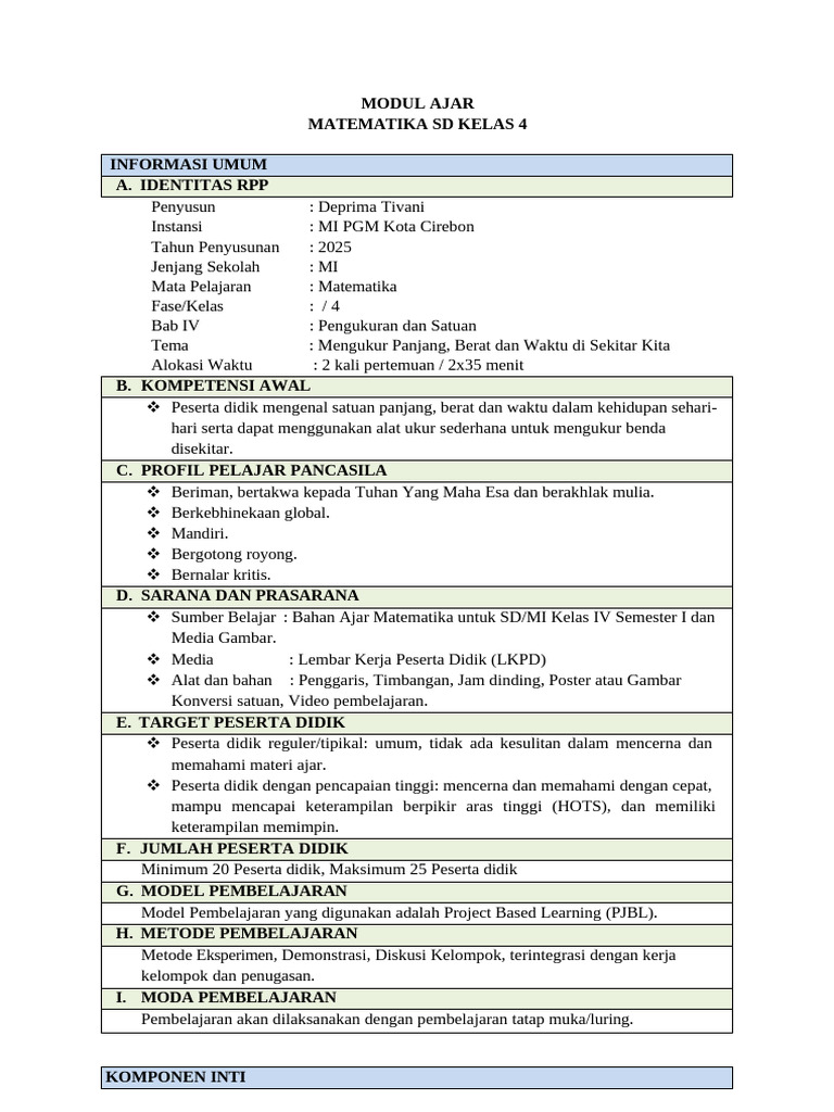 Modul Ajar Matematika Kelas 4 SD | PDF