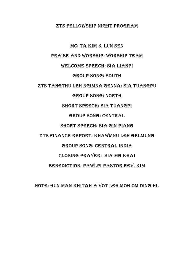 ZTS Fellowship Night Program Overview | PDF