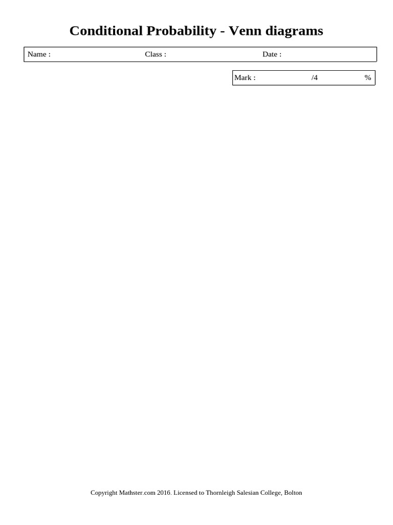 Conditional Probability - Venn Diagrams - 3 | PDF