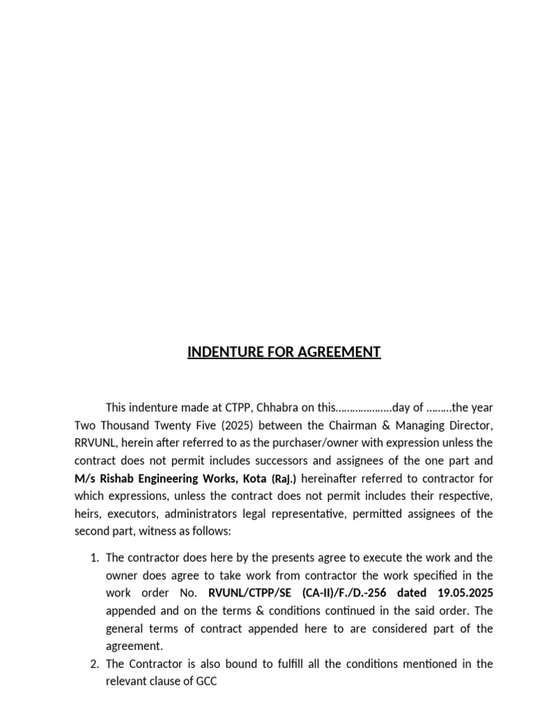 Indenture For Agreement | PDF | Civil Law (Legal System) | Business Law