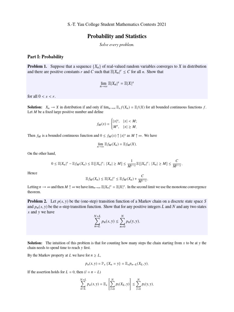 2021 College Math Contest Solutions | PDF | P Value | Probability ...
