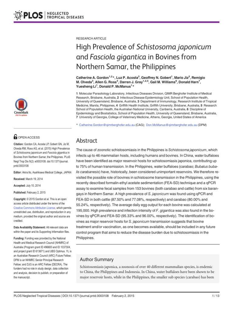Schistosoma japonicum in Northern Samar Bovines | PDF | Medical ...