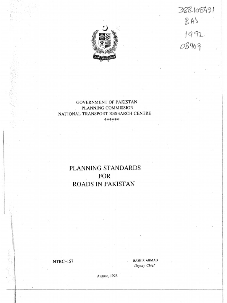 Planning Standards For Roads in Pakistan (AUG, 1992) (NTRC-157) | PDF