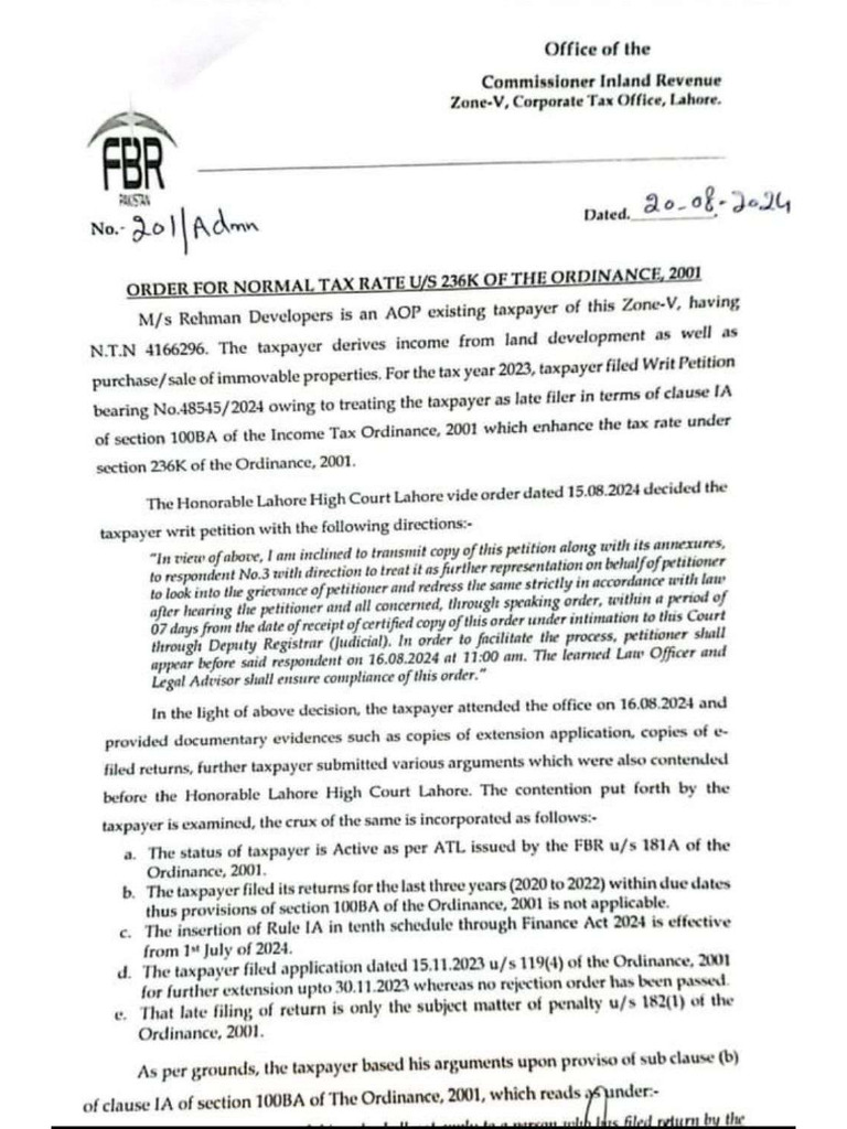Order For Normal Tax Rates Us 236K of The ITO, 2001 | PDF