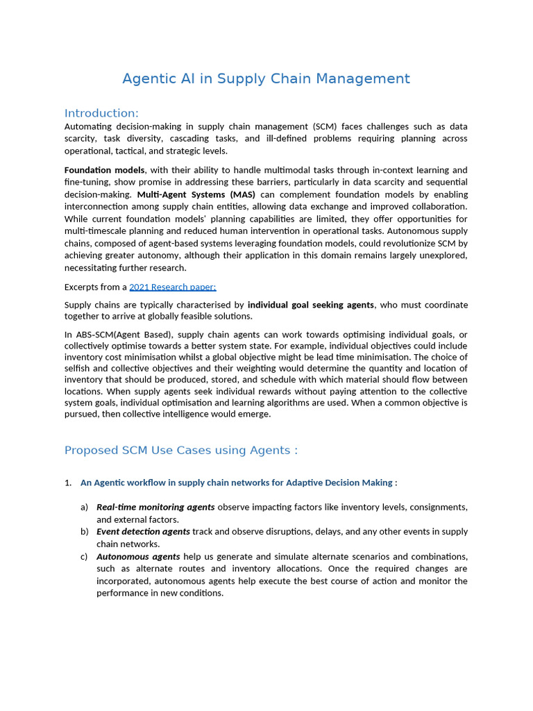 Agentic AI in Supply Chain Optimization | PDF | Supply Chain Management ...