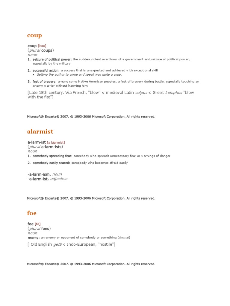 Plural Noun Coup (Coups) PDF Verb Adjective