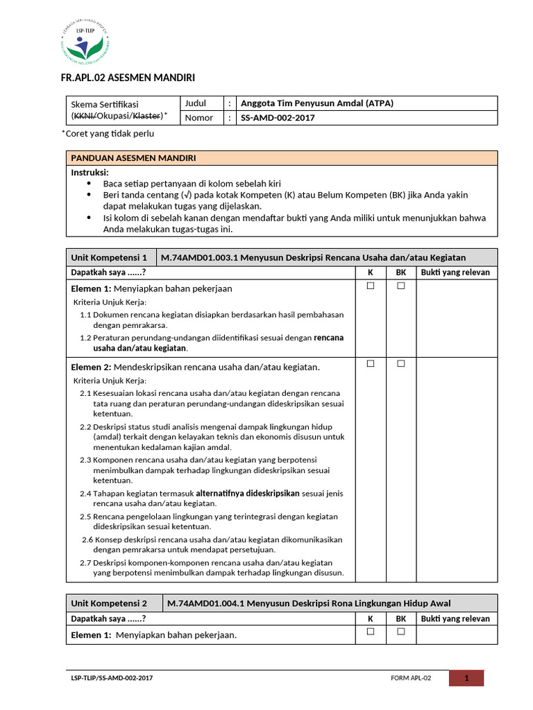 Panduan Asesmen Mandiri ATPA Amdal | PDF