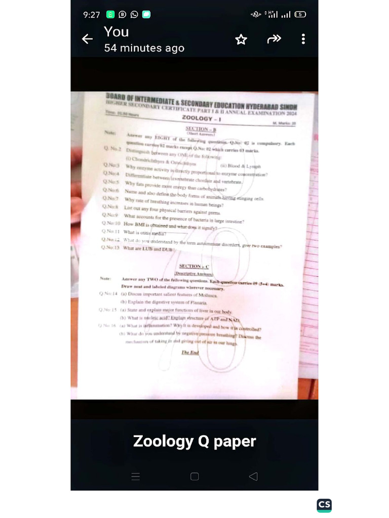 Zoology Complete Paper Student Shahzad Pdf