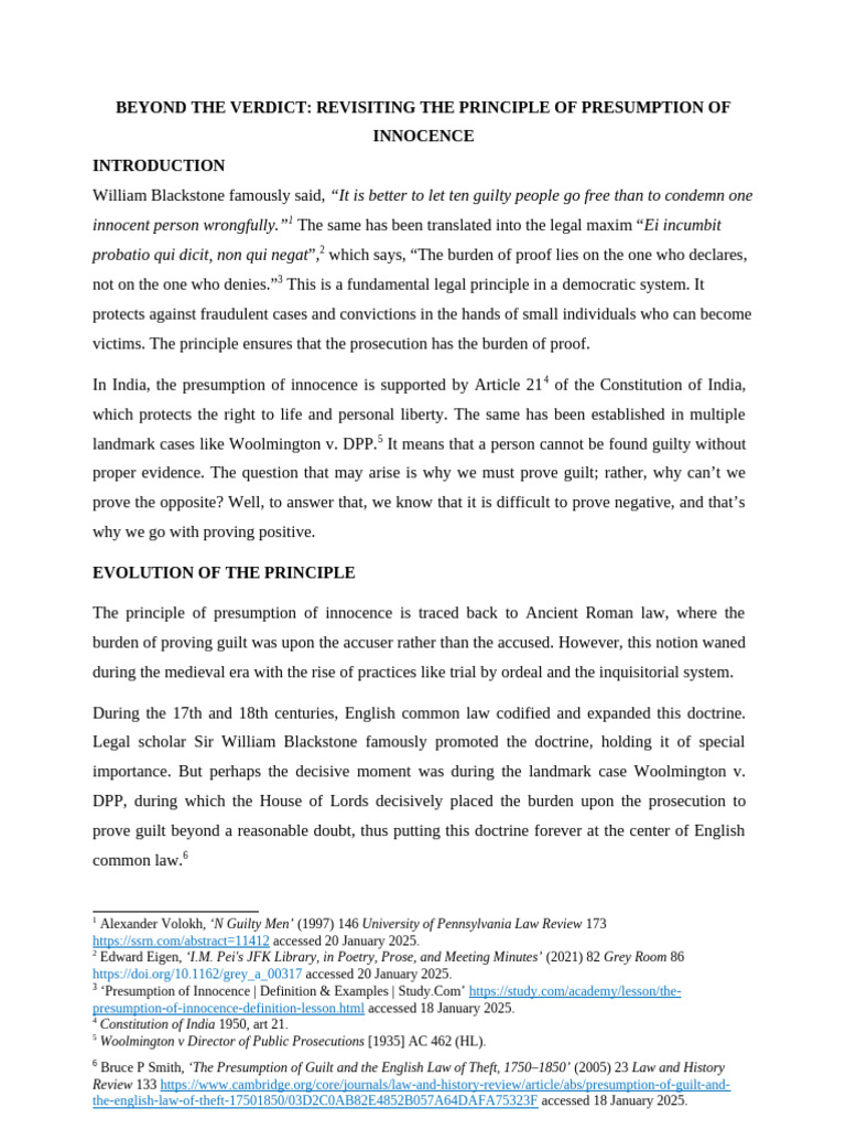 Beyond The Verdict Revisiting The Principle of Presumption of Innocence