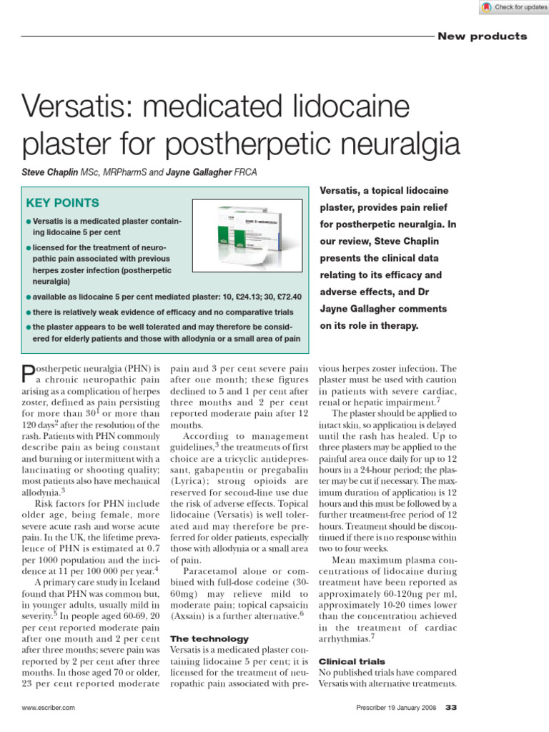Prescriber - 2008 - Chaplin - Versatis Medicated Lidocaine Plaster For ...
