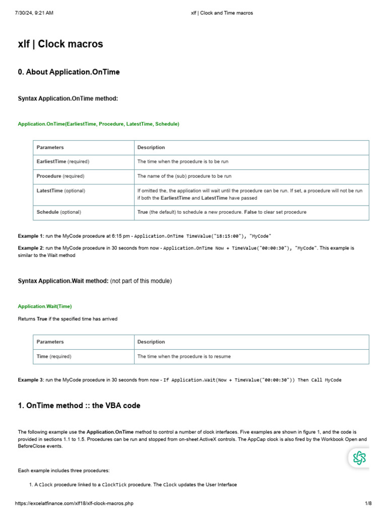 XLF - Clock and Time Macros | PDF | Visual Basic For Applications ...