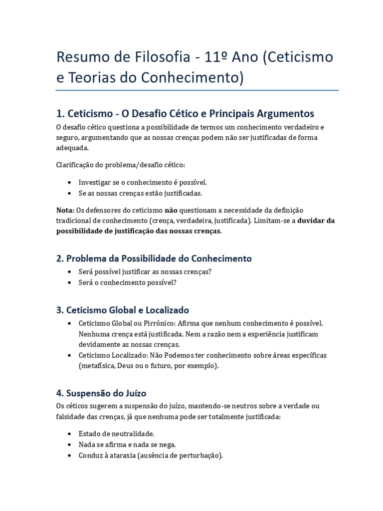 Ceticismo e Empirismo na Filosofia | PDF | Conhecimento | Evidência ...