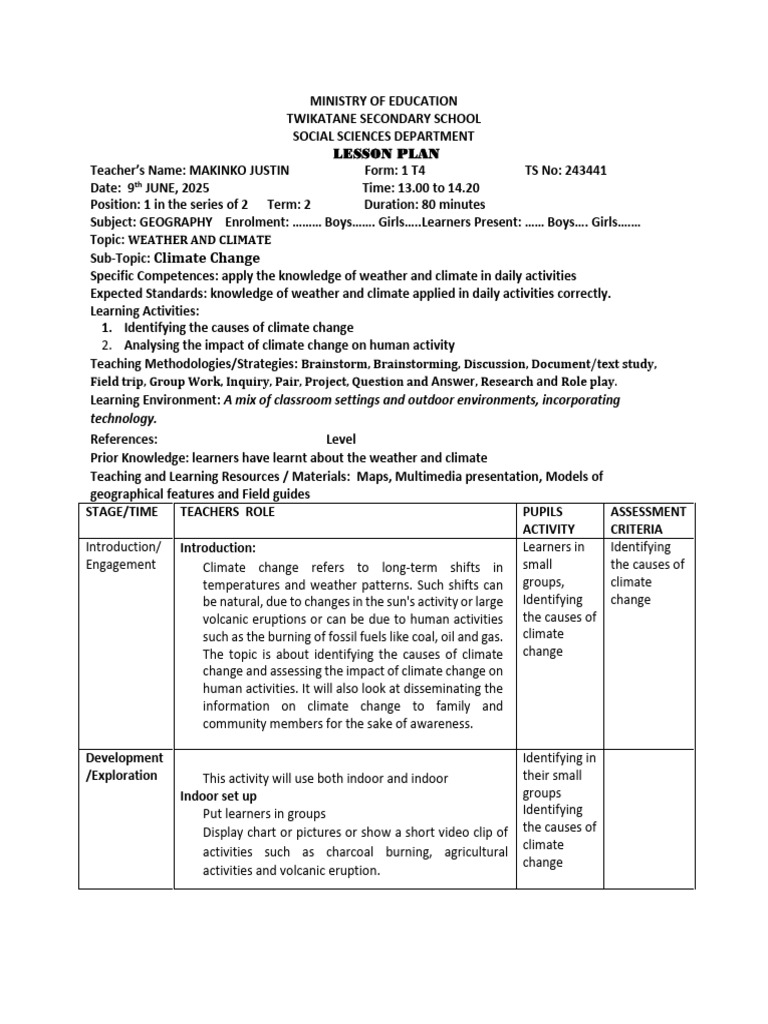 Grade 5 Weather and Climate Lesson Plan | PDF | Climate Change | Climate