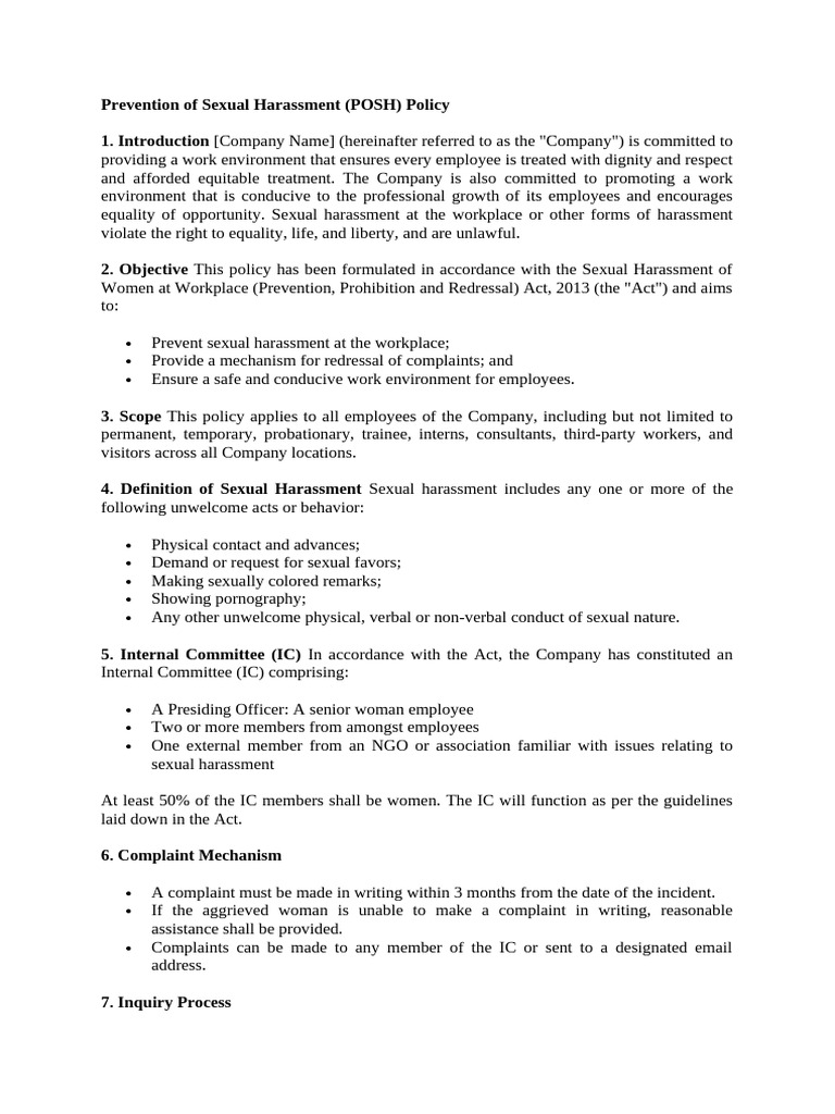 POSH Policy Overview and Guidelines | PDF | Sexual Harassment | Justice