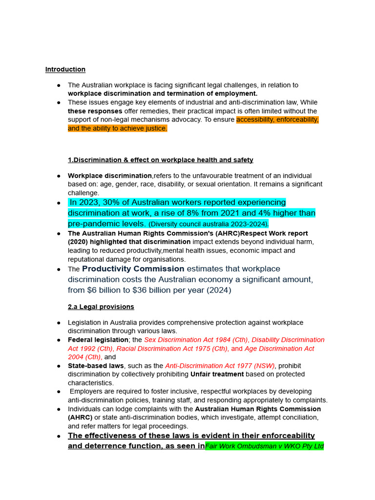 The Australian Workplace | PDF | Discrimination | Employment