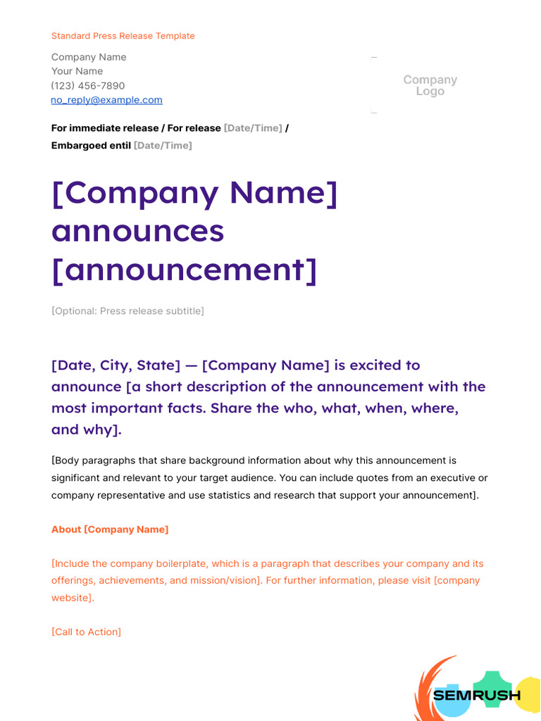 Press Release Template Overview | PDF | Mergers And Acquisitions ...