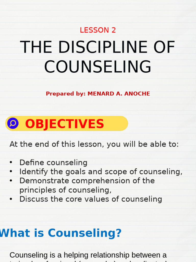 LESSON 2 - Identify The Goals and Scope of Counseling | PDF ...