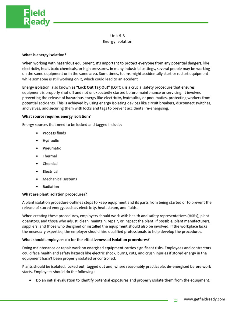 Lockout/Tagout Safety Procedures | PDF | Workplace | Working Conditions