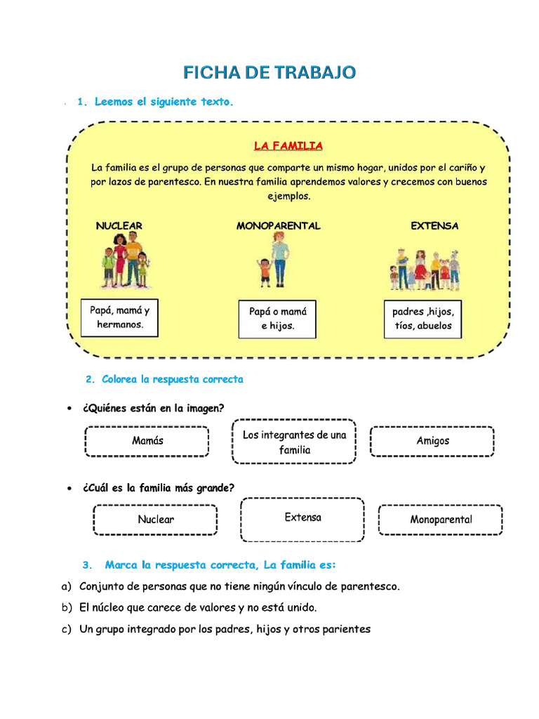Ficha de Trabajo La Familia | PDF