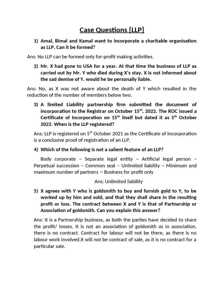 LLP Case Questions and Answers | PDF
