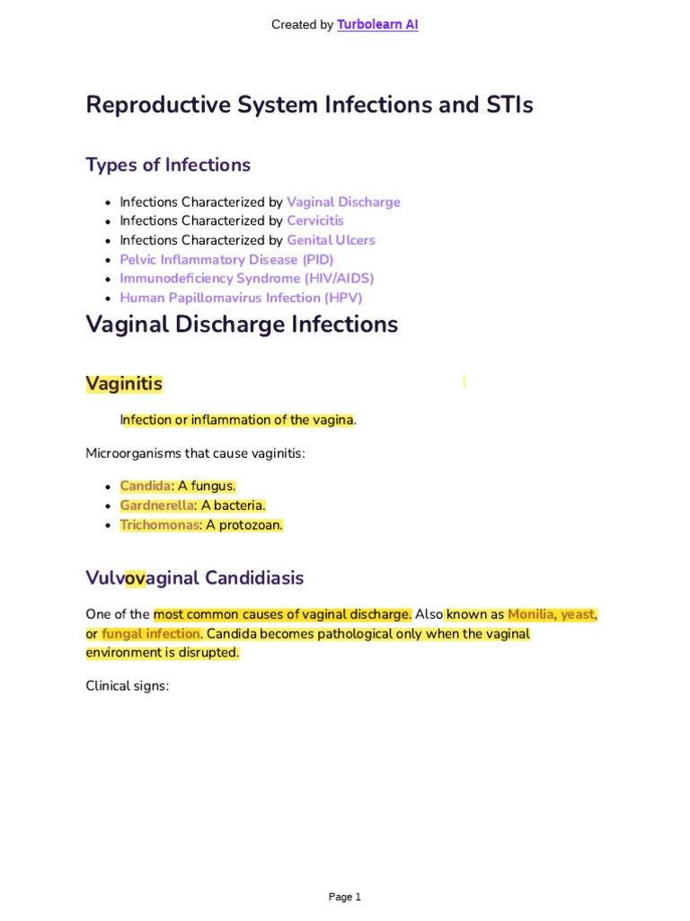 Reproductive System Infections Overview | PDF | Sexually Transmitted ...