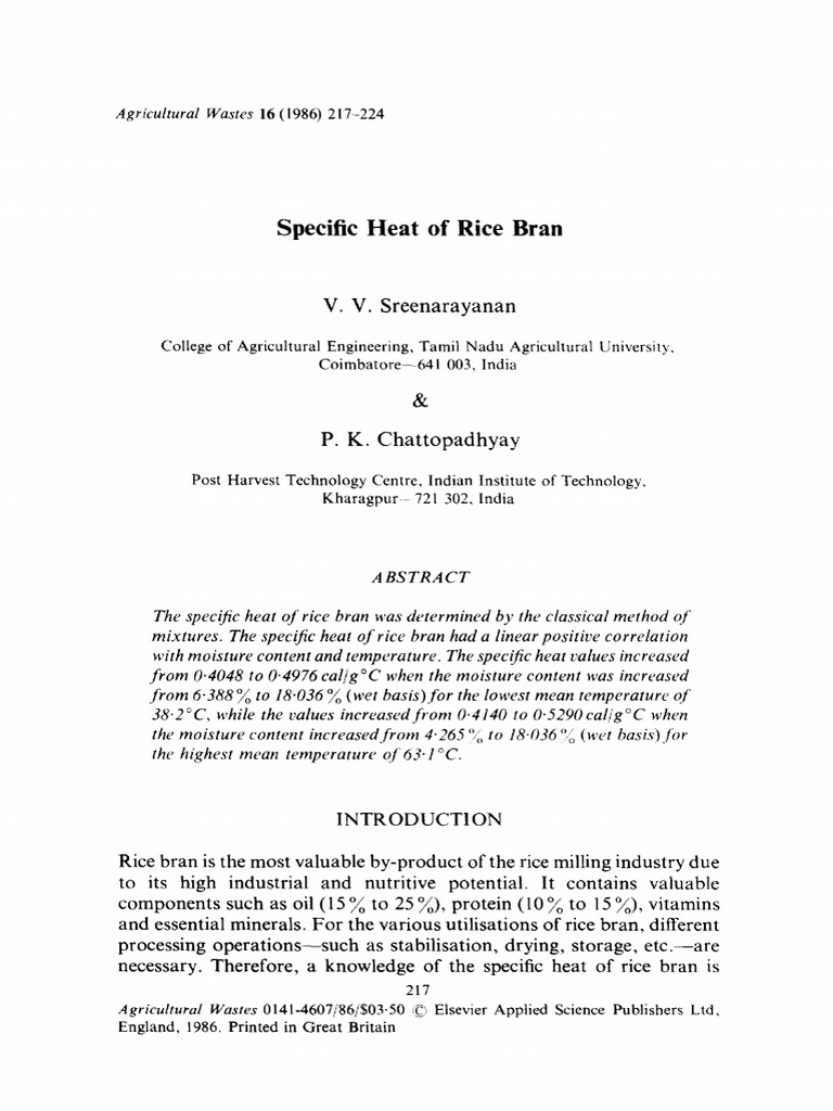 Specific Heat of Rice Bran Analysis | PDF | Heat | Rice