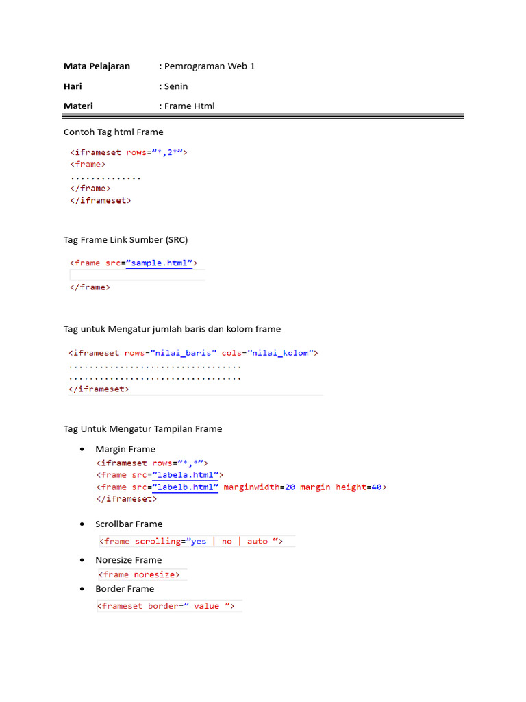 Panduan Frame HTML untuk Pemrograman Web | PDF