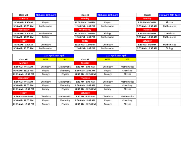 Class Schedule: April 21-26 | PDF