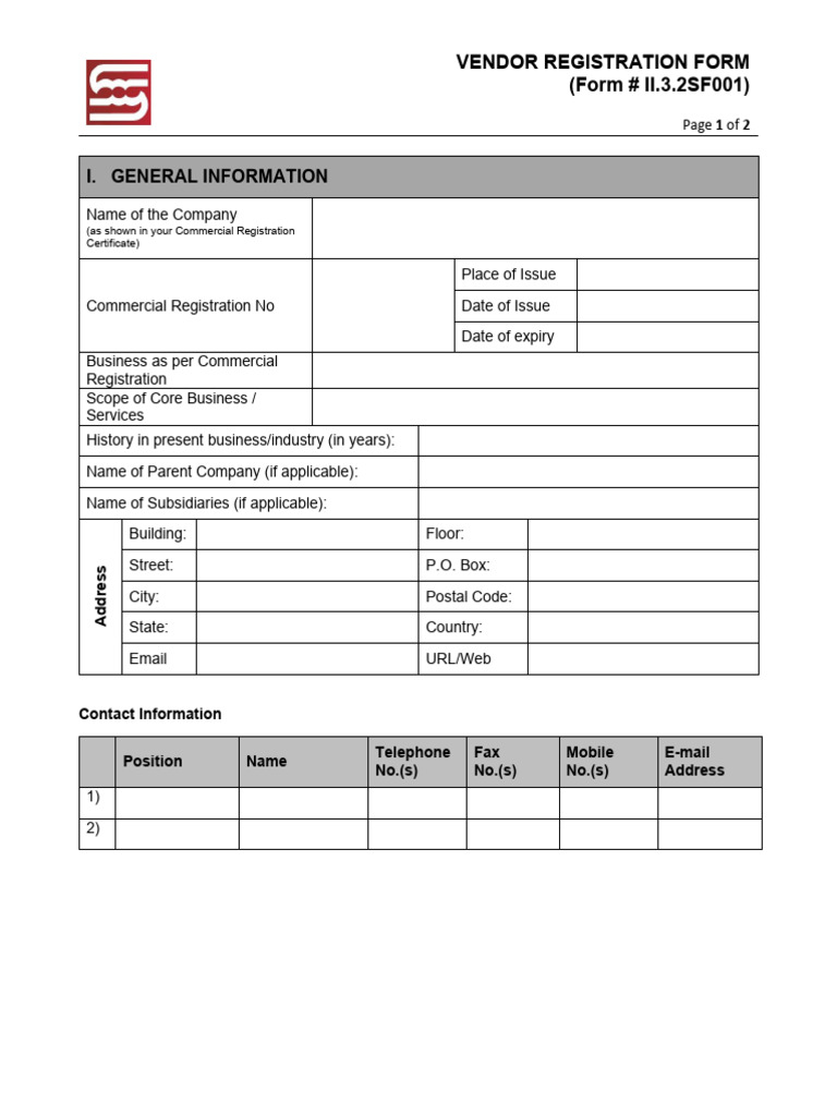 SGC Vendor Registration Form | PDF