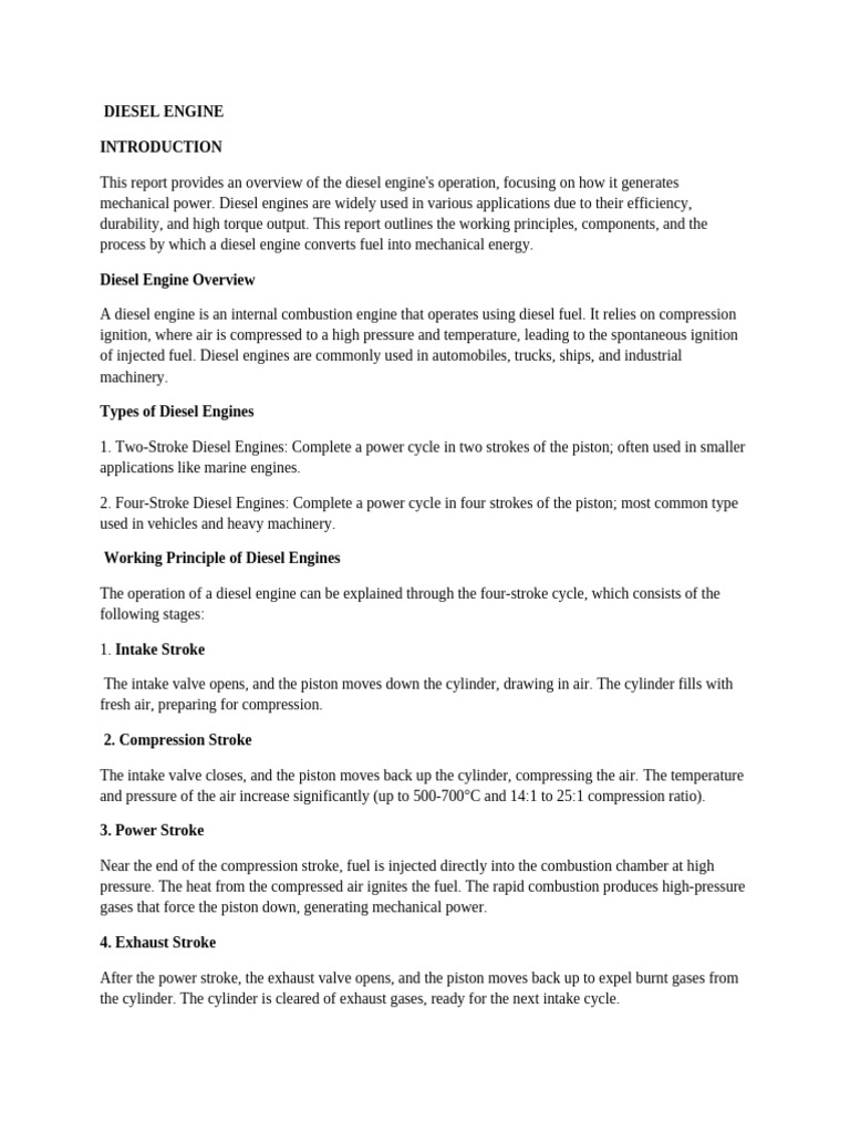 Diesel Engine Operation and Components | PDF | Internal Combustion ...