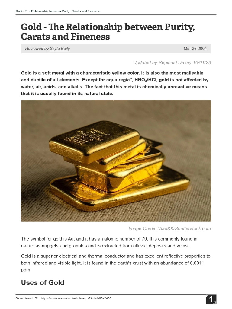 Gold Purity: Carats and Fineness Explained | PDF | Fineness | Gold