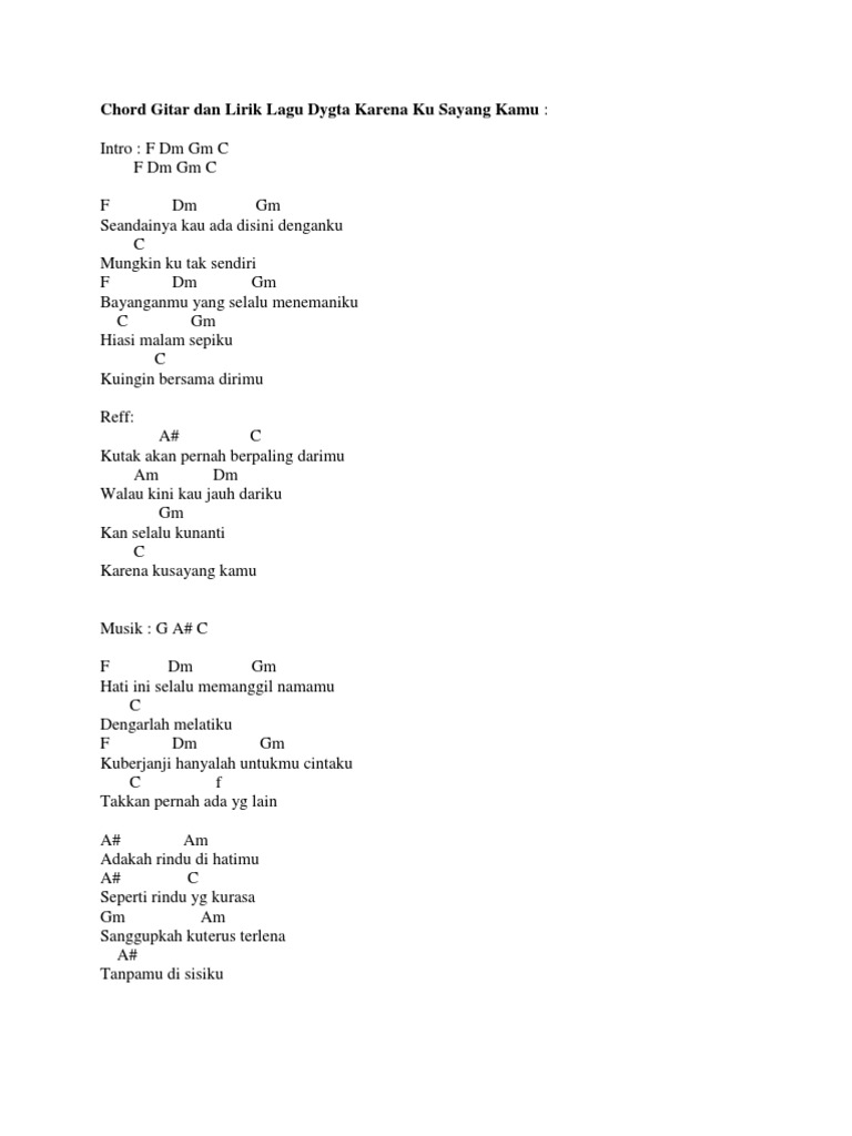 Chord Gitar Dan Lirik Lagu Dygta Karena Ku Sayang Kamu Pdf