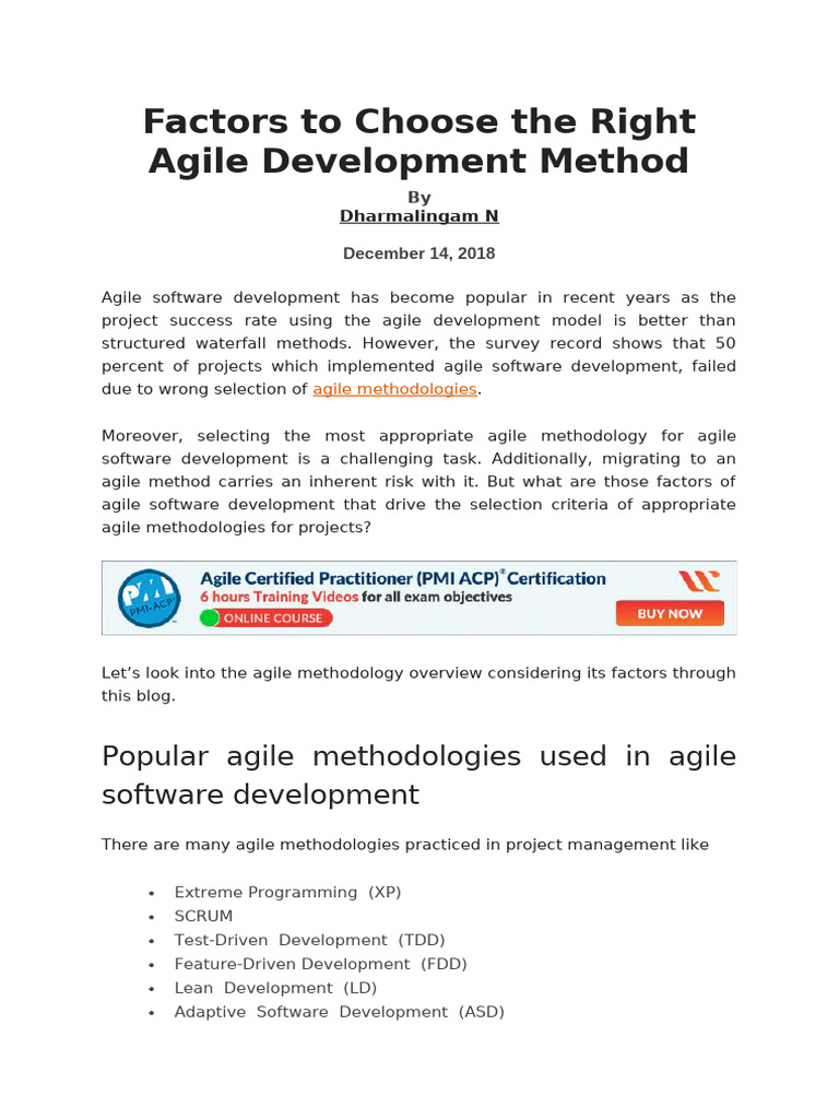 Factors To Choose The Right Agile Development Method | PDF | Agile ...