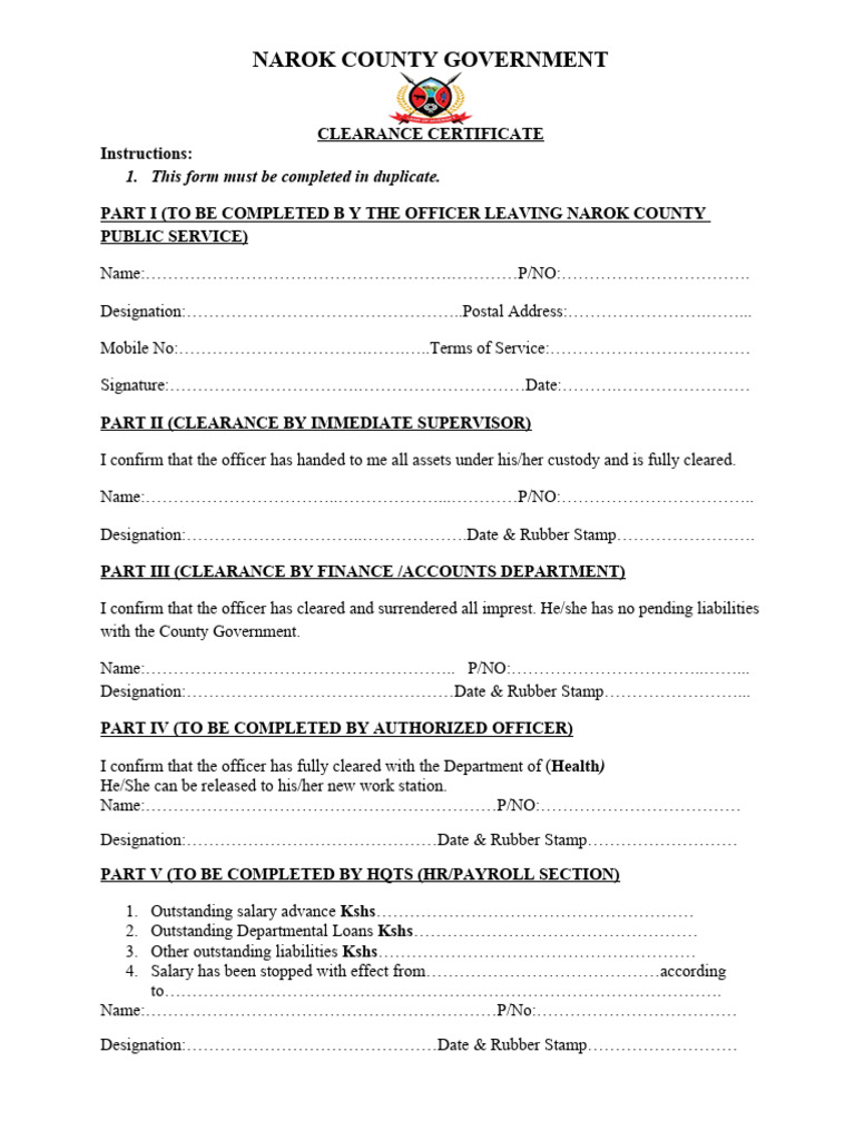 Clearance Certificate Form | PDF